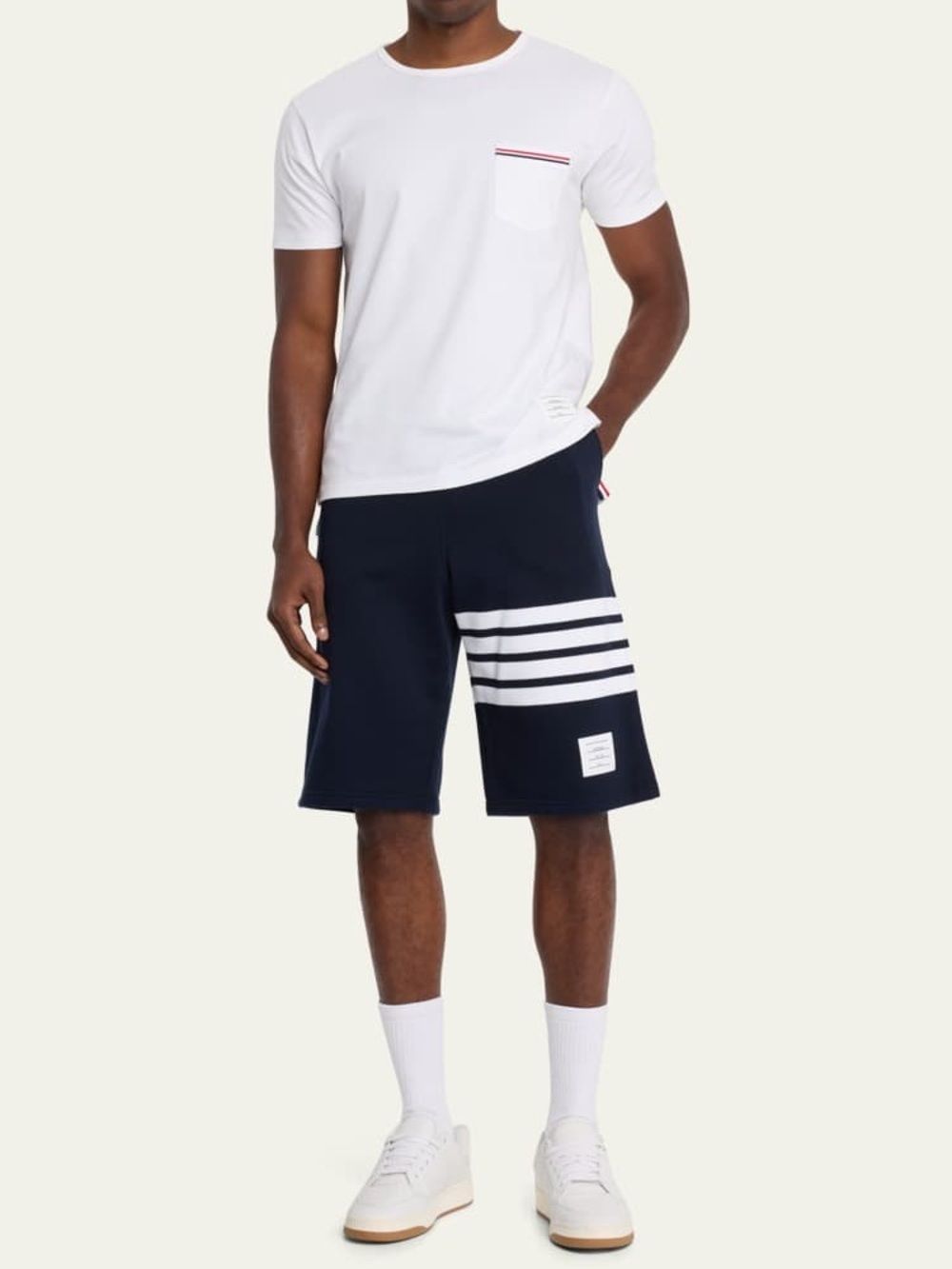 Thom Browne Navy Shorts with White Athletic Bands